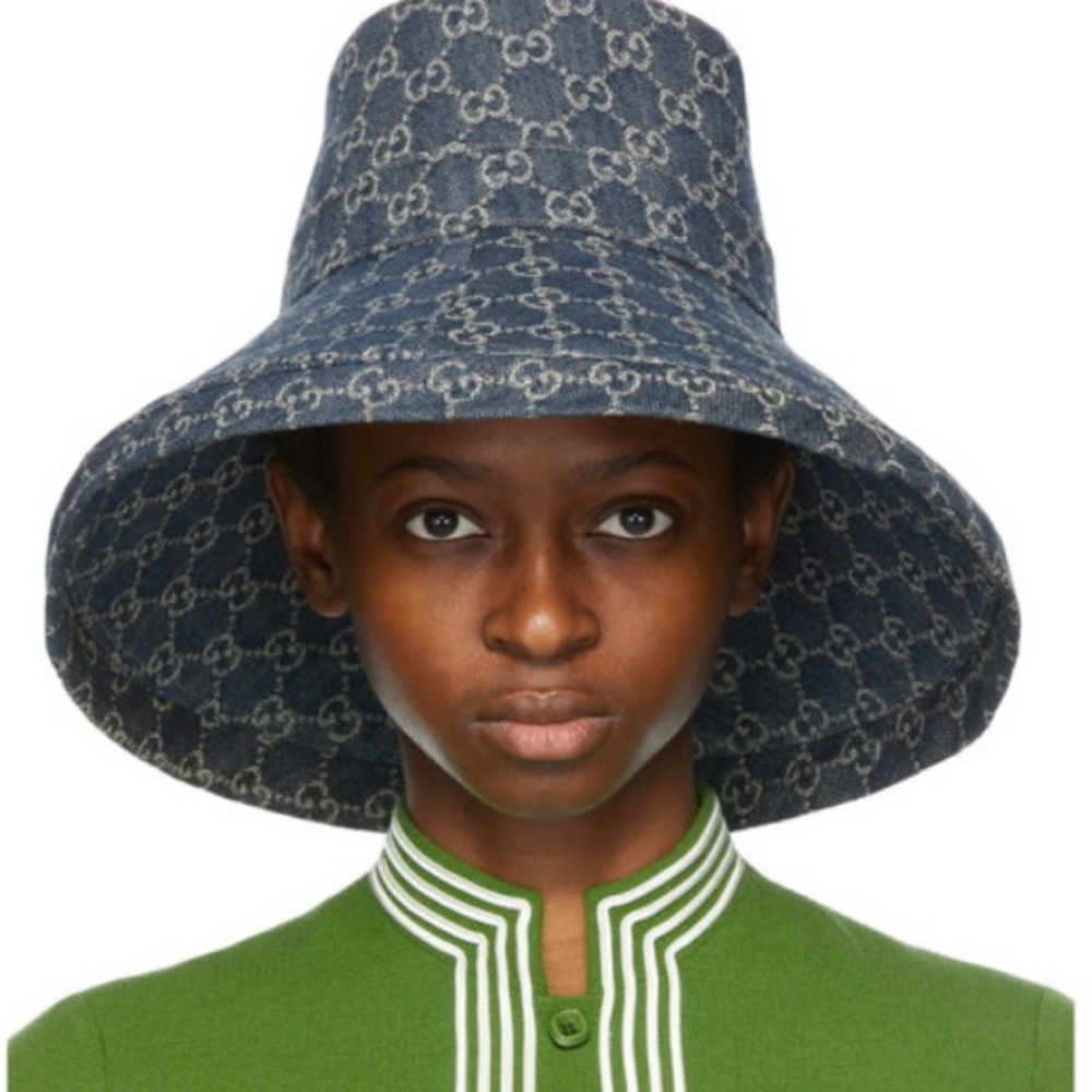 Gucci GG Bucket Hat in Wide Brim Thick Denim Navy Blue Monogram Large - Picture 5 of 16